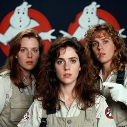 full - color cinematic movie still from the 1 9 8 4 film ghostbusters starring young jennifer connelly and alyssa milano and lea thompson as ghostbusters. detailed facial - features ; supernatural ; action ; comedy.