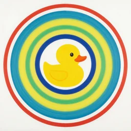 rubber duck painting in the style of sol lewitt, concentric circles, geometric, evenly spaced, minimalist, very colorful