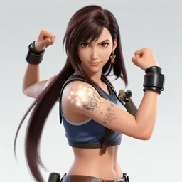 high quality art of tifa lockhart with tattoos, flexing, trending on artstation