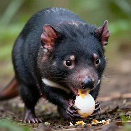 an hd 4 k detailed photo of a tasmanian devil eating an egg