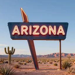 a neon sign depicting the arizona desert, digital art, highly detailed, realistic, bright colors, 8 k