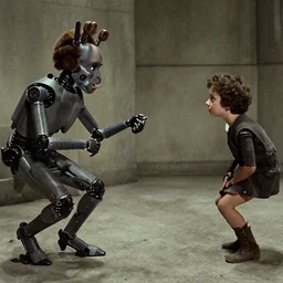 a movie still from the silent film When Robots Dream