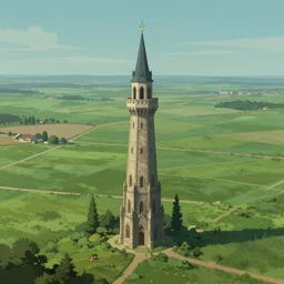 The elegant single lonesome fantasy Magical wizards tower, green fields in the background, wide angle, cinematic, art by Donato Giancola and Bayard Wu, digital art, trending on artstation
