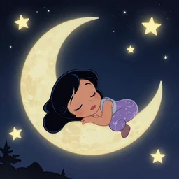 sleepy moon, stars, night, Disney style