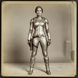 lady jaye from g. i. joe, portrait, full body, symmetrical features, silver iodide, 1 8 8 0 photograph, sepia tone, aged paper, sergio leone, master prime lenses, cinematic