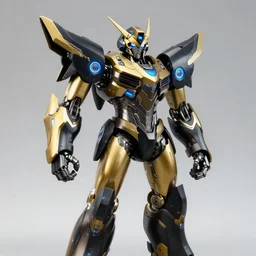 black and gold cybertech hornet armor. angular, pointy hidari, blue neon lights, color page, tankoban, 4 k, tone mapping, akihiko yoshida.