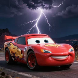 a surrealist painting of lightning McQueen
