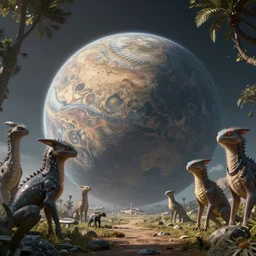 a planet with unknown creatures 8 k hyperrealism