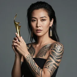 8 k award winning portrait photo of an asian beauty with tribal tattoos