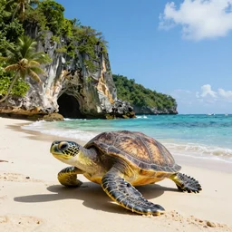 turtle bay beach jamaica, sharp cliffs, island with cave