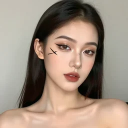 a pinterest e - girl selfie wearing traditional war paint make up, comme des garcon campaign, highly realistic
