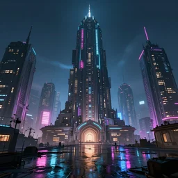 a humongous neon city abandoned on a cyberpunk biome, digital art, wet reflections, intricate details, fantasy, hyper realism, humongous view, rtx, smooth, cinematic