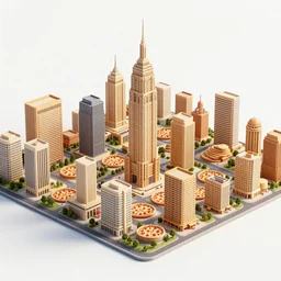 cityscape where all the buildings are made of pizza, architecture, super detailed, 8 k