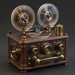 steampunk tape recorder,  fisheye, digital art, 8k, fine details, trending on artstation