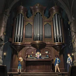 1 9 4 0's pipe organ dieselpunk, finely detailed, perfect art, at an ancient city, gapmoe yandere grimdark, trending on pixiv fanbox, painted by greg rutkowski makoto shinkai takashi takeuchi studio ghibli, akihiko yoshida,