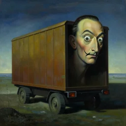 moody boxcar, aquatic, by salvador dali!!!!, low light, dystopian, surreal painting, oil painting