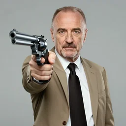 saul goodman pointing a revolver at the camera