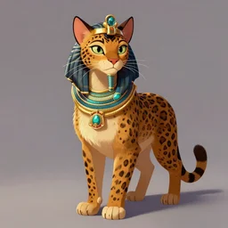 fullbody beautiful detailed character design of a feral feline wearing egyptian necklace, egyptian jewelry. deviantart leopard adoptable, character concept artwork professional, portrait studio lighting by artgerm, jessica rossier in the style of disney, zootopia, the lion king, artstation deviantart