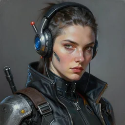 portrait painting of a cyberpunk road warrior eva green, sharp focus, award - winning, trending on artstation, masterpiece, highly detailed, intricate. art by josan gonzales and moebius and deathburger