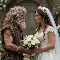 caveman getting married in real life, intricate, highly detailed, detailed, hyper realistic, 4 k, 8 k uhd, realistic, great detail