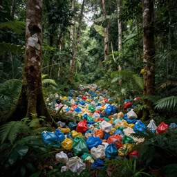 nasa photo of the amazon forest made of plastic bags of different colors, in a real space photography, super detailed image, trending on artstation, moody, cinematic, 8 k, volumetric lighting