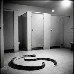 movie still of empty public shower with tiles floor a big snake, cinestill 8 0 0 t black and white, by andrei tarkovsky, heavy grain, high quality, high detail, ultra wide lens, cinematic composition, dramatic light, lens flares, anamorphic, trail cam