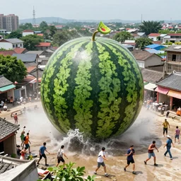 YouTube thumbnail about giant watermelon rampage town