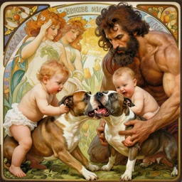 babies attacking and eating a pitbull, by jeremy mann, by alphonse mucha, by boris vallejo, hyper realistic, photorealistic, hd, 8 k, unreal engine, detailed, vibrant,, cinematicunreal engine, trending on artstation, photorealistic, octane, hyper detailed, trending on deviantart