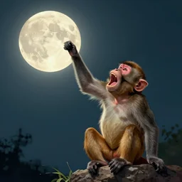 a monkey screaming at the moon, nighttime retro