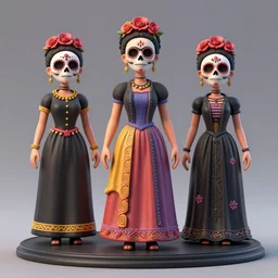 day of the dead figures by frida kahlo, 3 d, highly detailed,