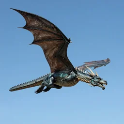 a dragon soaring over a blue sky