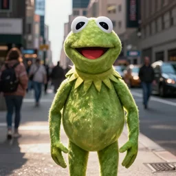 a kermit the frog cosplayer in the streets of new york