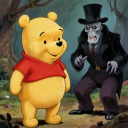 winnie the pooh versus a comic horror by h. p. lovecraft, detailed, hyperrealistic