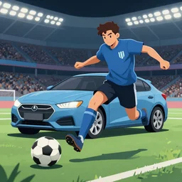 A car playing soccer, digital art.