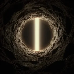a glowing light at the end of the worm hole in space, epic scene, extremely detailed masterpiece, extremely moody lighting, glowing light and shadow, atmospheric, shadowy, cinematic