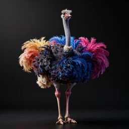 colorful beautiful ostrich flowers from single stem, volumetric dramatic light, dark black background, sharp focus, highly realistic, octane render, art by greg rutsowski