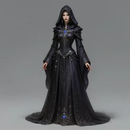 beautiful necromancer, full body shot, hood, d & d, fantasy, intricate, elegant, highly detailed, digital painting, artstation, concept art, matte, sharp focus, illustration, hearthstone, art by artgerm and greg rutkowski and alphonse mucha