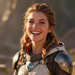 portrait of ((((laughing)))) Aloy!!!!! from Horizon: Zero Dawn, comic!!! book illustration, by John Kirby