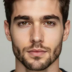 very detailed portrait of a very handsome american man in his late twenties, oval shaped face, very short beard, ( ( deep hazel eyes ) ), strong round!!! rosey nose, nice color scheme, by wlop and tyler oulton, detailed eyes, reading a book. starry background, trending, on artstation.