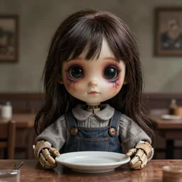pov shot of an animatronic doll serving 🍦, real - hair, photorealistic hyperdetailed 3 d matte painting, hyperrealism, hyperrealistic, cinematic, silent hill, horror style, unrealengine octane render,