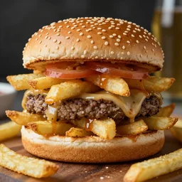 photo of hamburger made from french fries