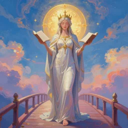 the ethereal beautiful hierophant stands a bridge between heaven and earth holding knowledge and tradition in her hands, 8 k resolution digital painting vibrant colors, by jason felix, by alena aenami, by michael whelan, behance hd, trending on artstation deviantart