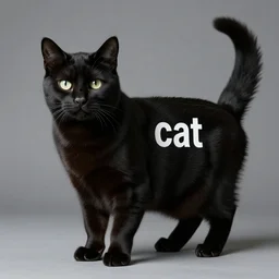 black cat with the white text'cat'on his side