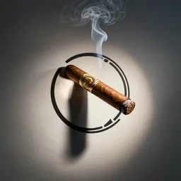 cigar with smoke wafting up, logo
