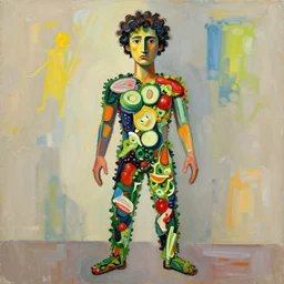 human man made out of a waldorf salad. abstract expressionism.