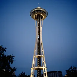 vivid and beautiful aroura in figure of virgin mary radiating above space needle centered big sky film long exposure fuji wide angle national geographic - n 4