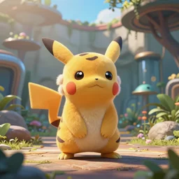 dreamworks - style 3 d rendering of a cute pokemon resembling a tiger, in a futuristic zoo.