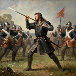 painting of William Wallace fighting English soldiers, medieval, 4K details