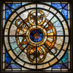 clockwork in the style of a stained glass window, intricate, eclipse, highly detailed, artstation 4k 8k