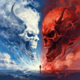 heaven and hell meeting at the horizon, heaven and hell colliding, detailed, cinematic, digital art, DeviantArt